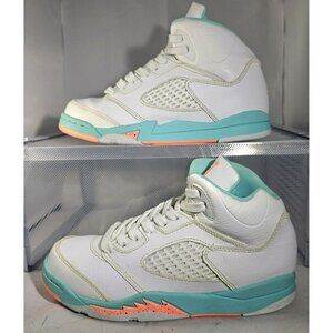 Nike Youth's Air Jordan Retro 5 White/Crimson Pulse Aqua Size 2.5Y